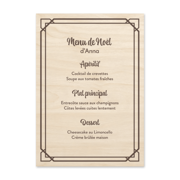 Menu de Noël en bois Menu de Noël en bois
