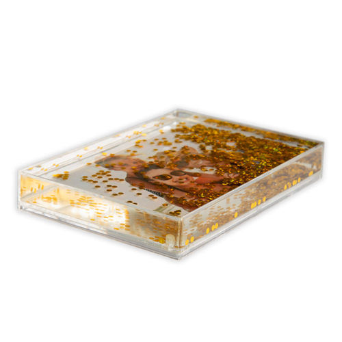 Glitterblok met foto zijkant Schudblok goud