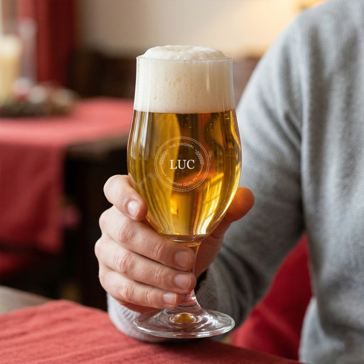 Sfeerfoto gegraveerd bierglas met naam Sfeerfoto gegraveerd bierglas met naam