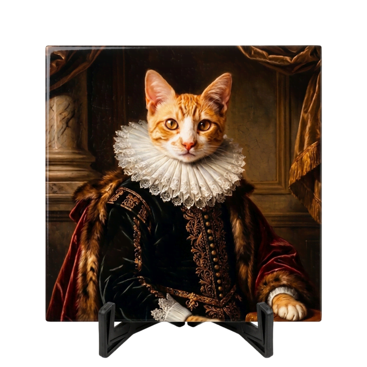 Bedrukt tegeltje kat als koning Bedrukt tegeltje kat als koning